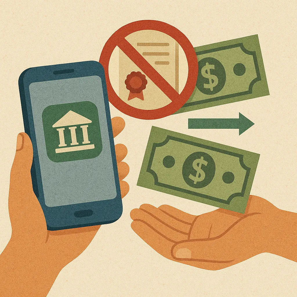 금융앱에서-인증서-없이-계좌-이체가-가능한지를-상징적으로-보여주는-일러스트