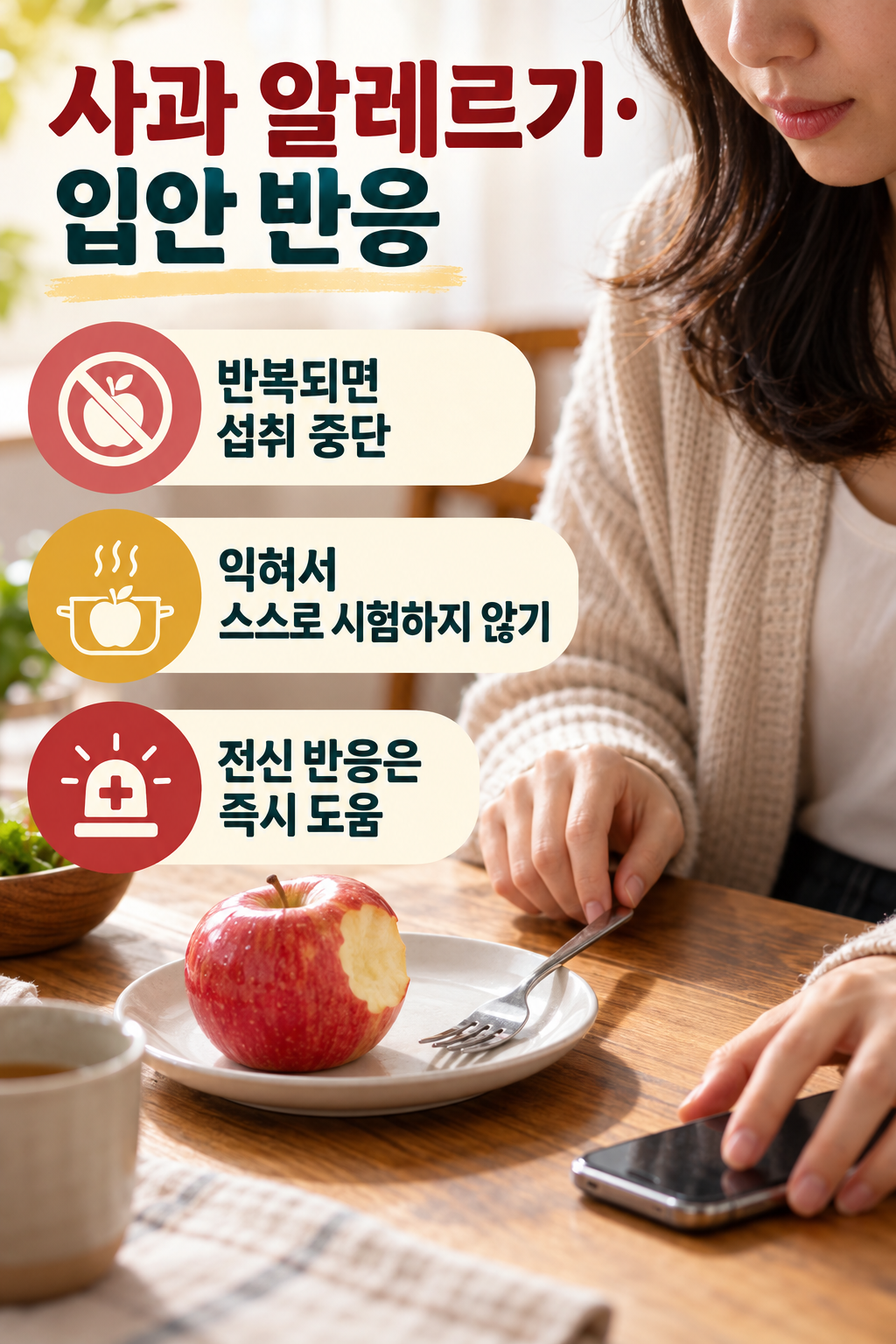 사과 &middot; 생사과 뒤 입안 반응은 소화 불편과 구분하세요 실사 인포그래픽