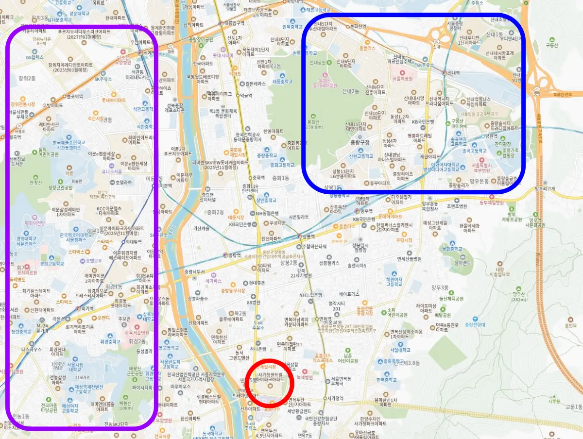 카카오맵-중랑구-지도