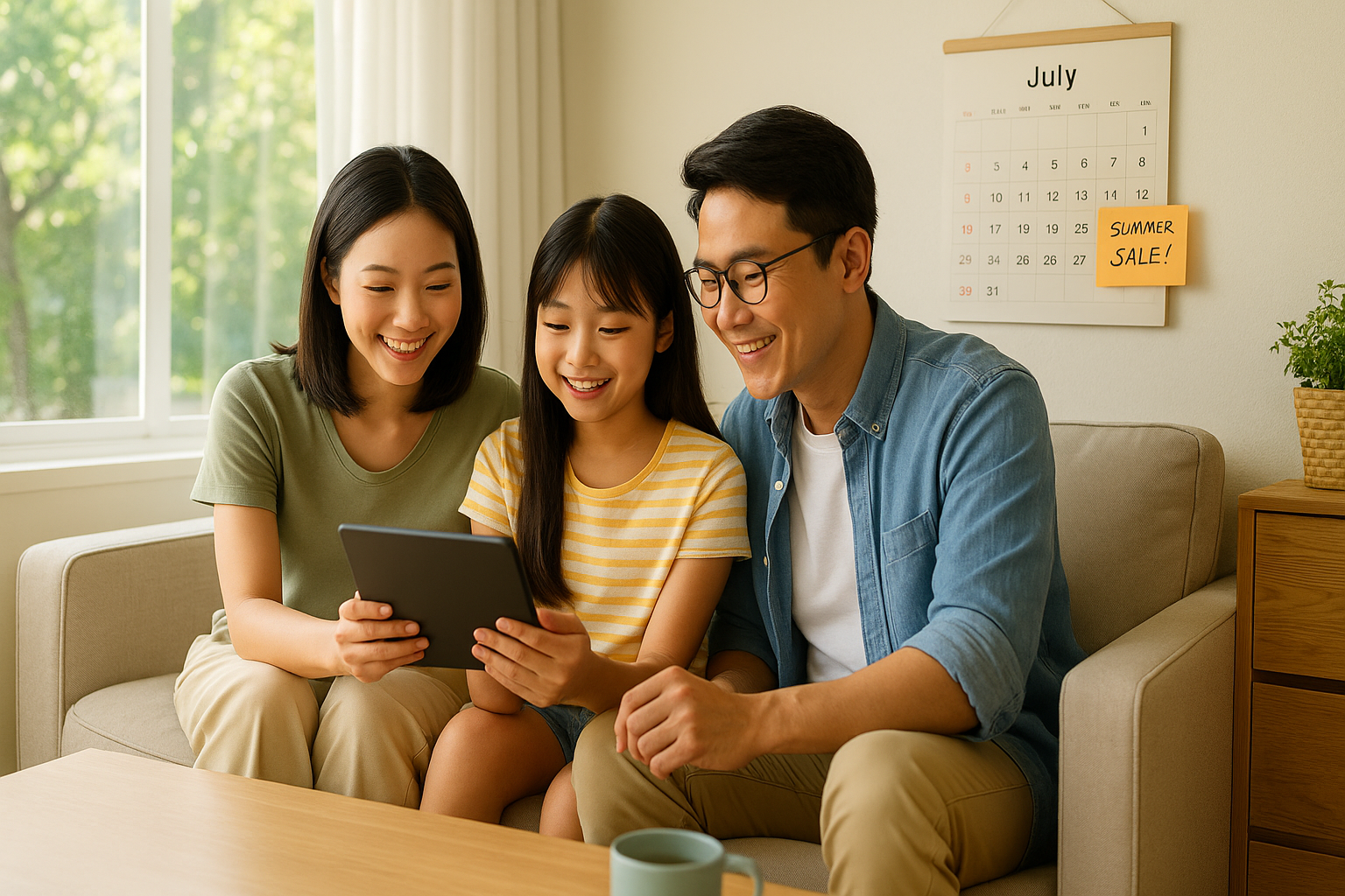 여름 쇼핑 계획중인 가족
