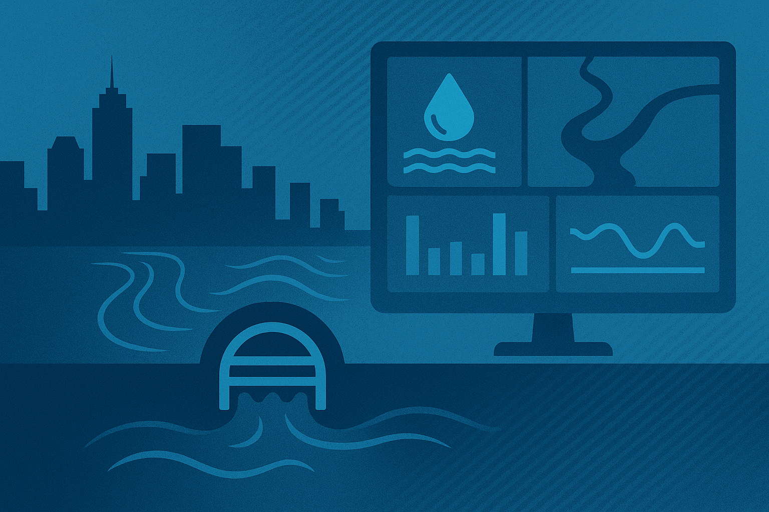 Business image showing urban flood resilience and water management dashboard
