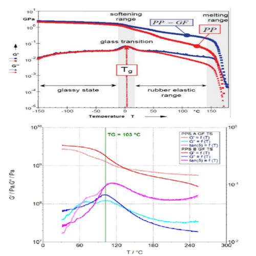 DMTA 시험방법을 이용한 유리전이 온도(Tg) 그래프