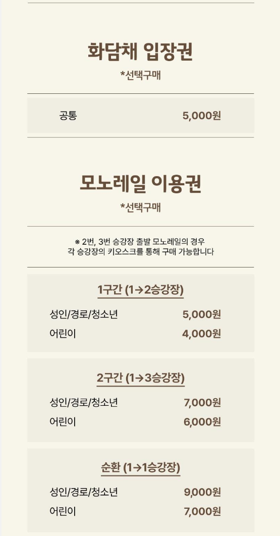 화담채, 모노레일 이용권