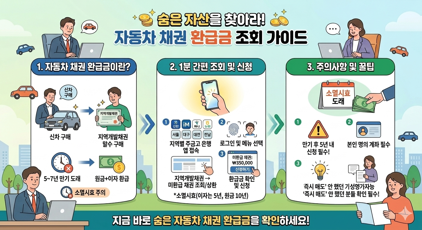 자동차 채권 환급금 조회 및 인터넷 신청 환급 방법 가이드 인포그래픽