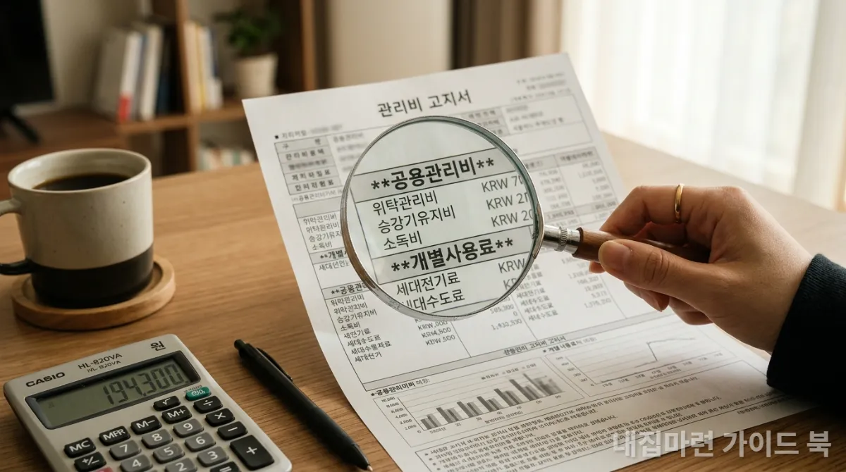 아파트 관리비 명세서를 꼼꼼히 확인하는 모습
