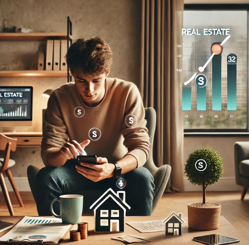 부동산 투자 플랫폼을 확인하는 젊은 사람
