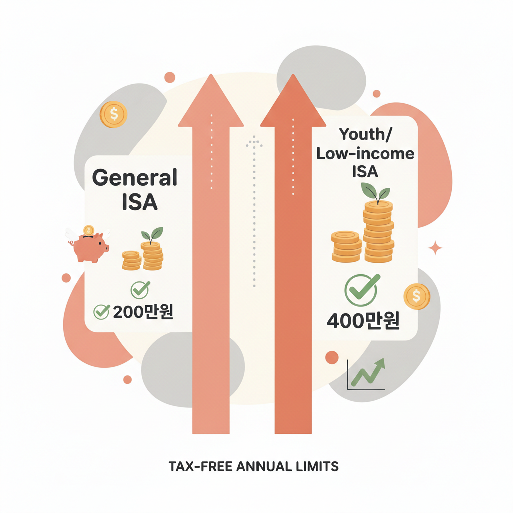 일반형 ISA와 서민형 ISA의 비과세 한도를 비교하는 인포그래픽.