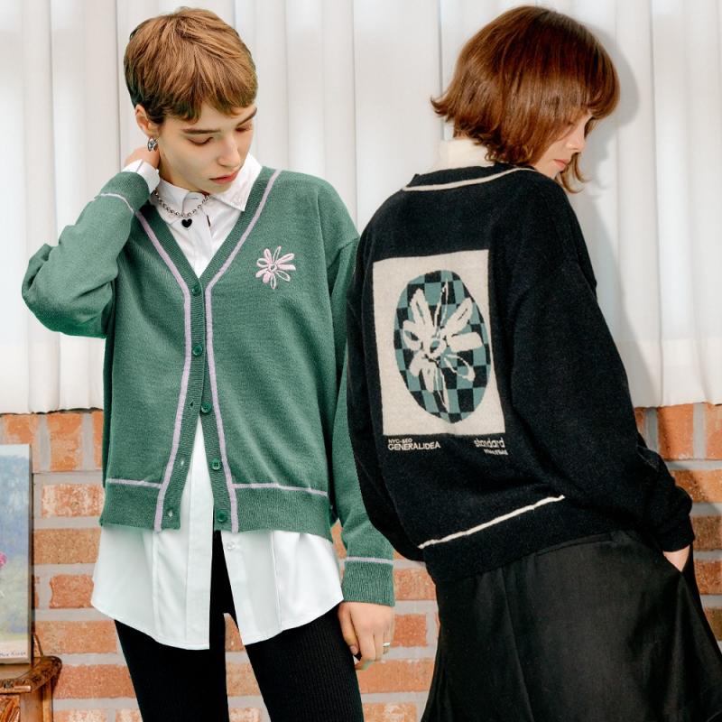 제너럴아이디어 체크 플라워 가디건 2COL S22A06031