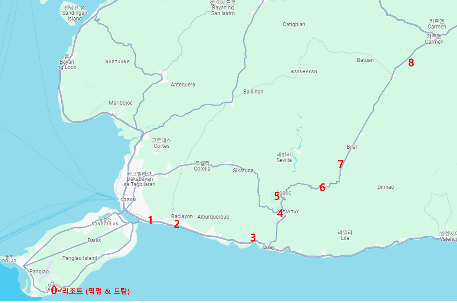 보홀-육상투어-지도