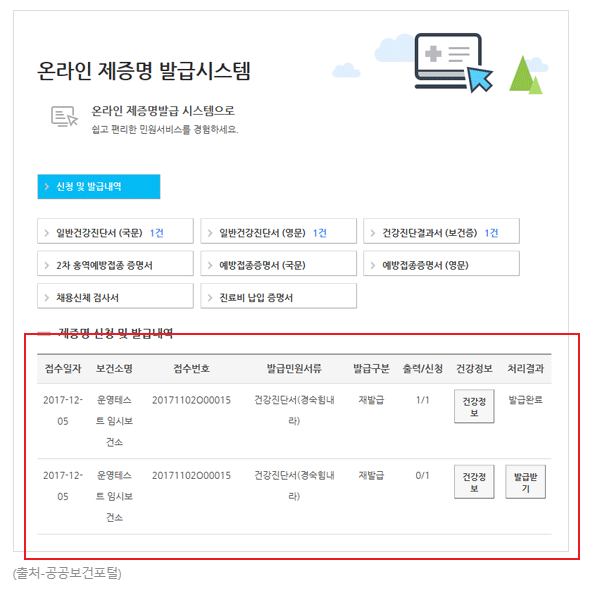 보건증 인터넷발급 방법
