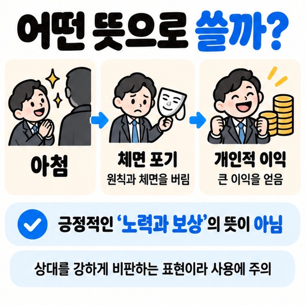 지치득거가 비굴한 아첨으로 이익을 얻는 행동을 풍자하는 말임을 설명한 카드뉴스