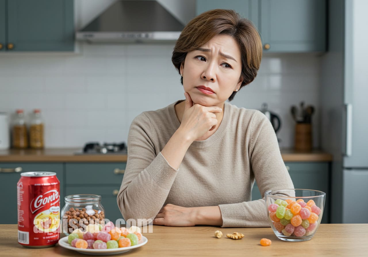 잘못된 습관으로 치통을 겪는 중년 여성