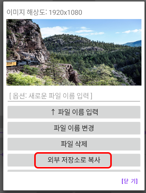 &quot;외부 저장소로 복사&quot; 버튼 누르기