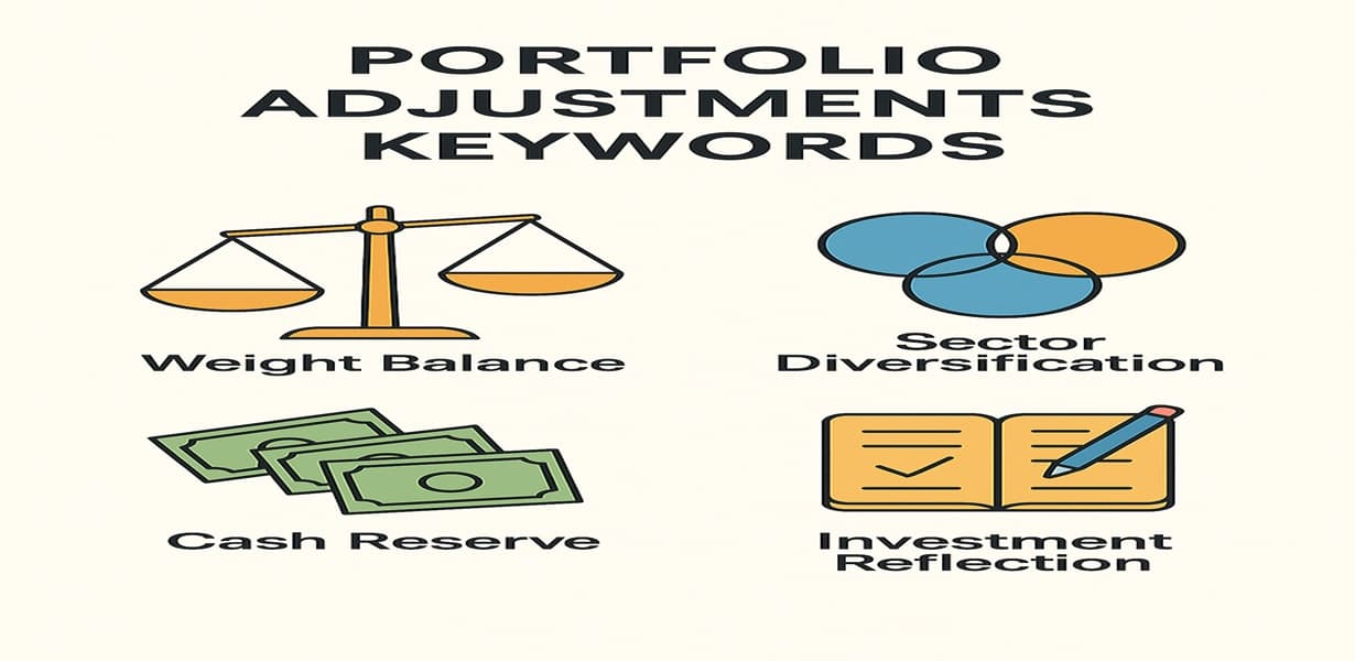 포트폴리오 조정 키워드를 나타내는 4가지 인포그래픽 아이콘 이미지