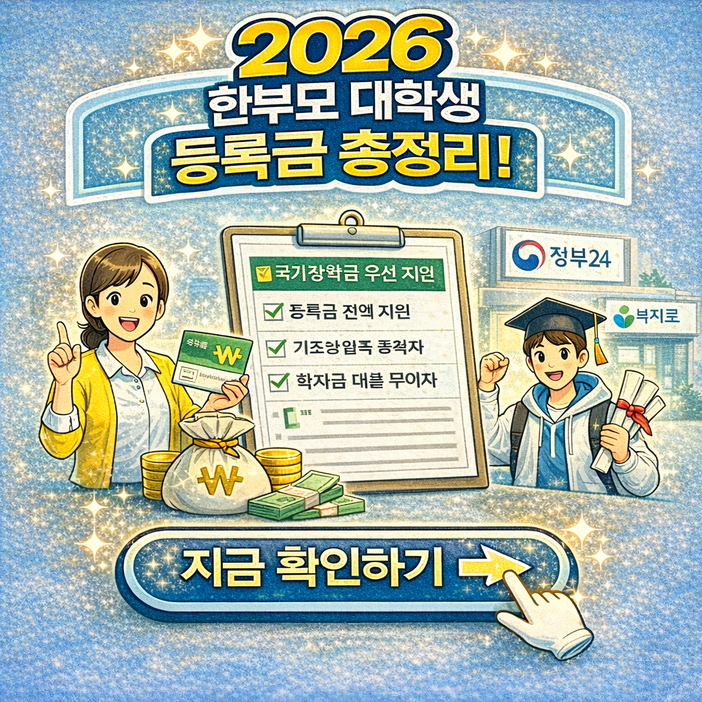 2026 한부모가정 대학생 등록금 지원 총정리 ❘ 국가장학금&middot;학자금 대출 무이자 혜택