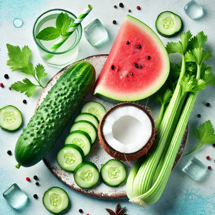 오이, 수박, 샐러리, 코코넛 워터