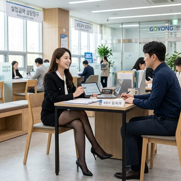 권고사직 실업급여 수급 조건에 관하여 상담을 해주고 있는 모습