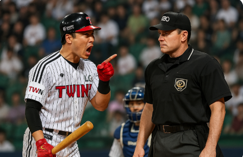 경기 중 심판에게 항의하는 선수