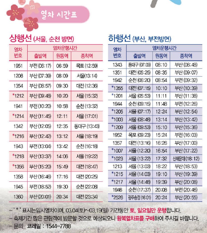 열차시간표