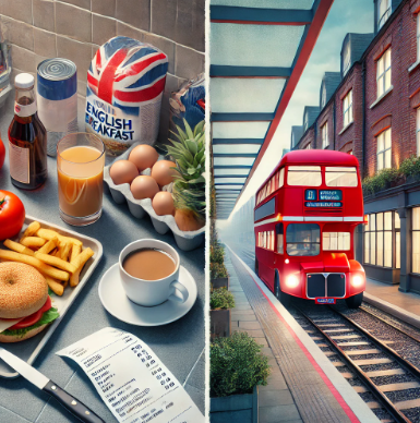 영국 식사메뉴와 교통 반반사진