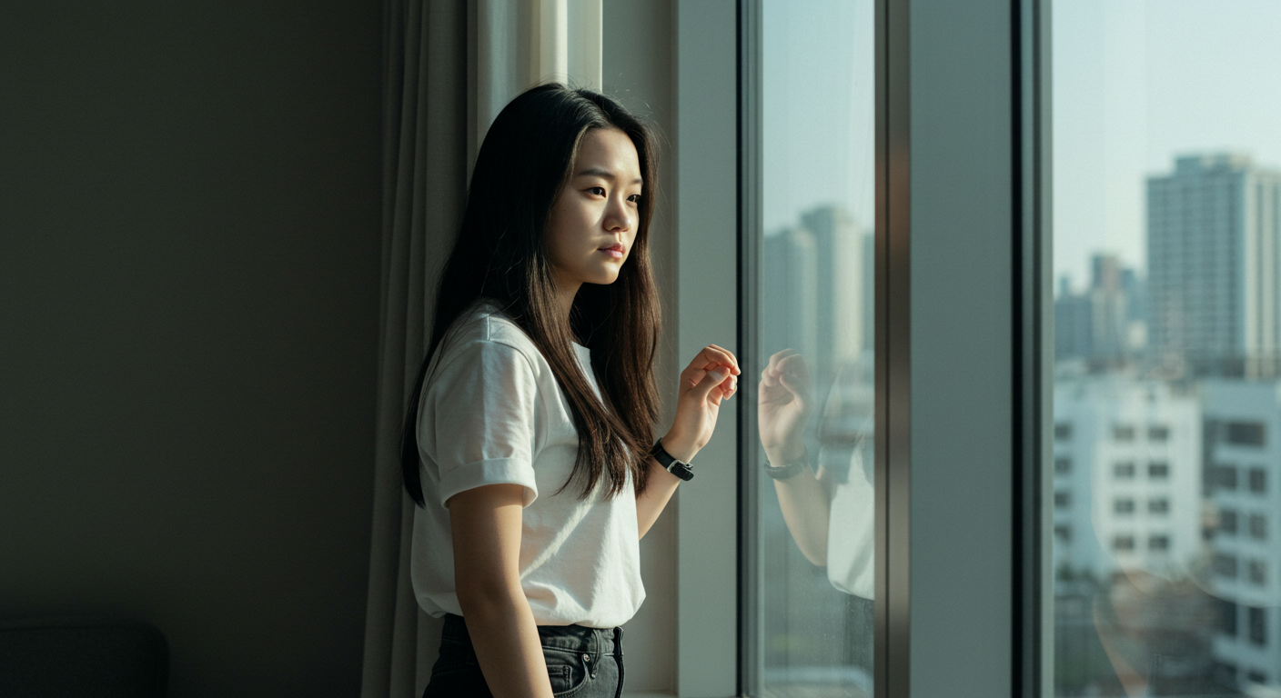 창밖을 보는 여성