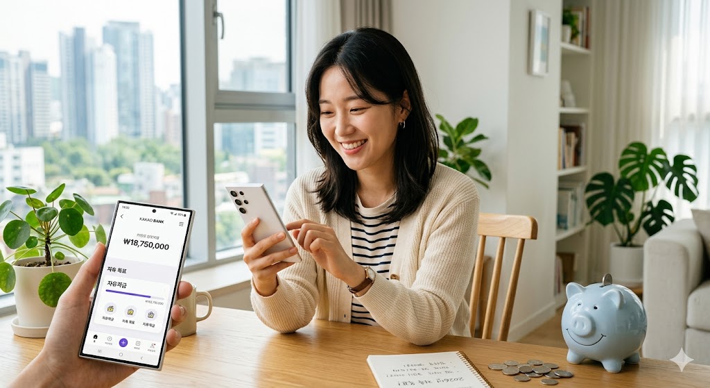 스마트폰 뱅킹 앱으로 청년도약계좌를 신청하는 청년 이미지.