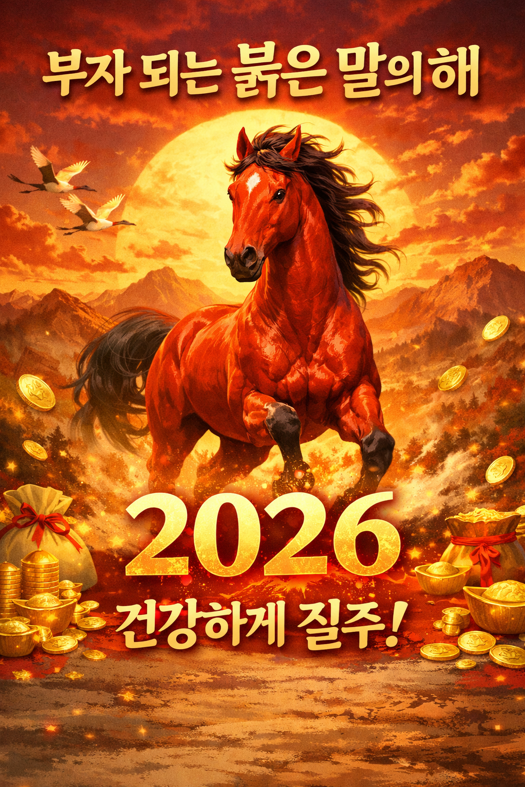부자 되는 붉은 말의 해 2026, 병오년 건강과 풍요 이미지