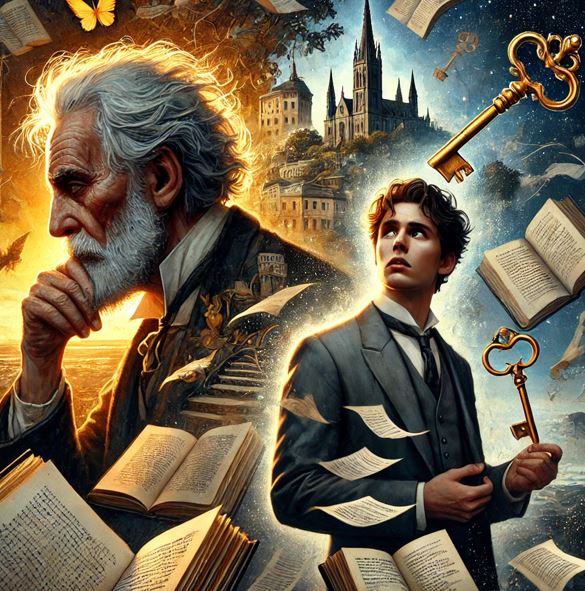 소설 속 두 인물의 대비되는 모습을 표현한 이미지