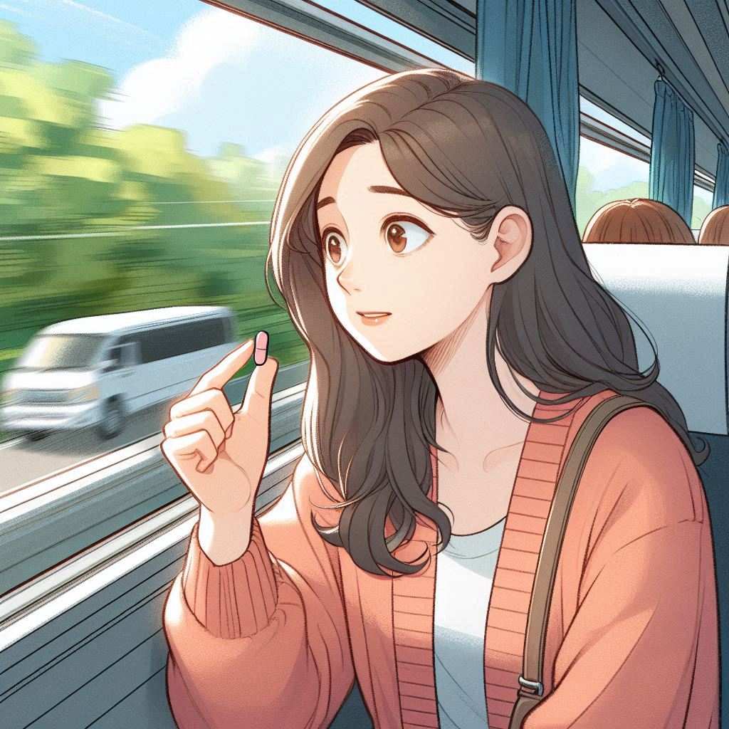 멀미약을 복용하는 여성