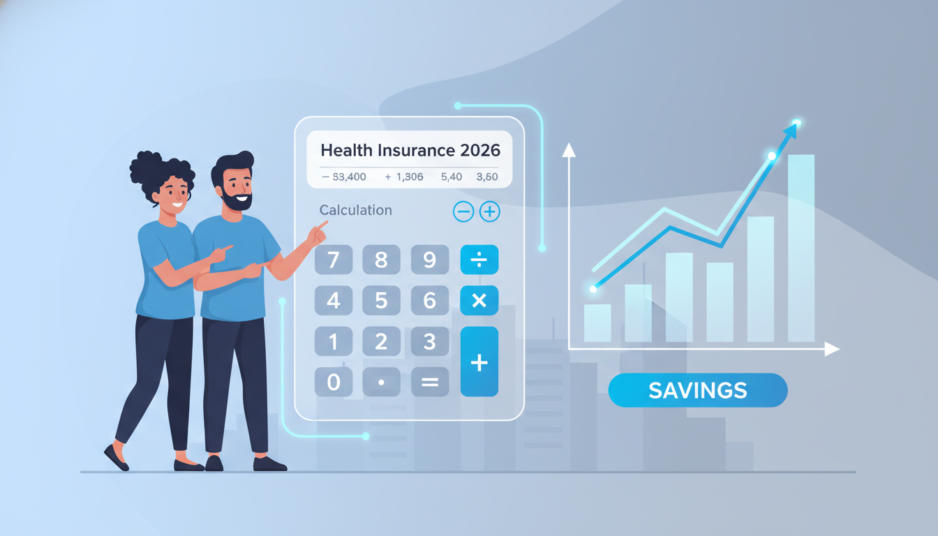 2026년 맞벌이 부부 건강보험료 소득 하위 70% 계산 및 절약 개념을 보여주는 일러스트