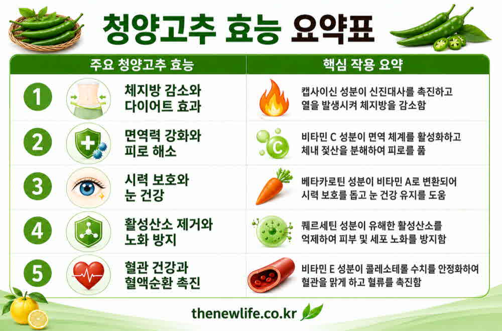 청양고추 효능 요약표