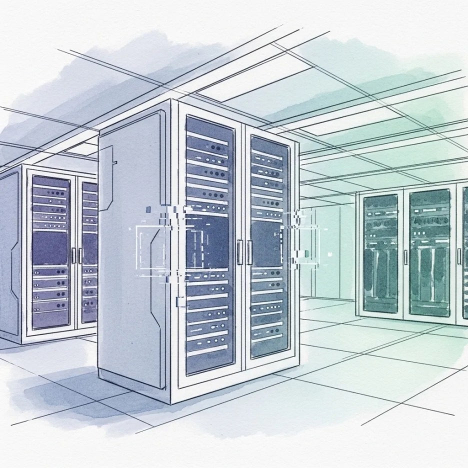 서버 오류를 상징하는 불안정한 서버 랙 이미지