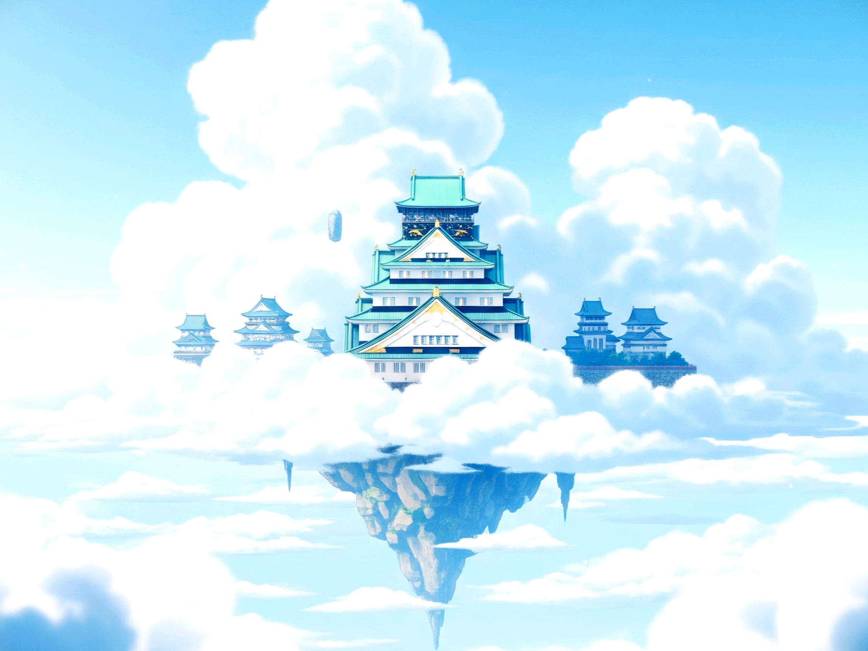 하얀 구름 위에 있는 성 그림