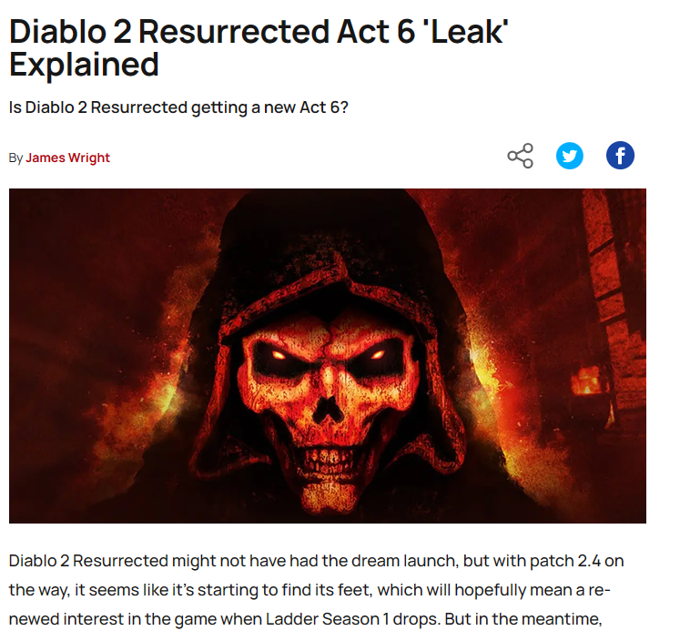 디아블로2 레저렉션 액트6 루머 관련 이미지