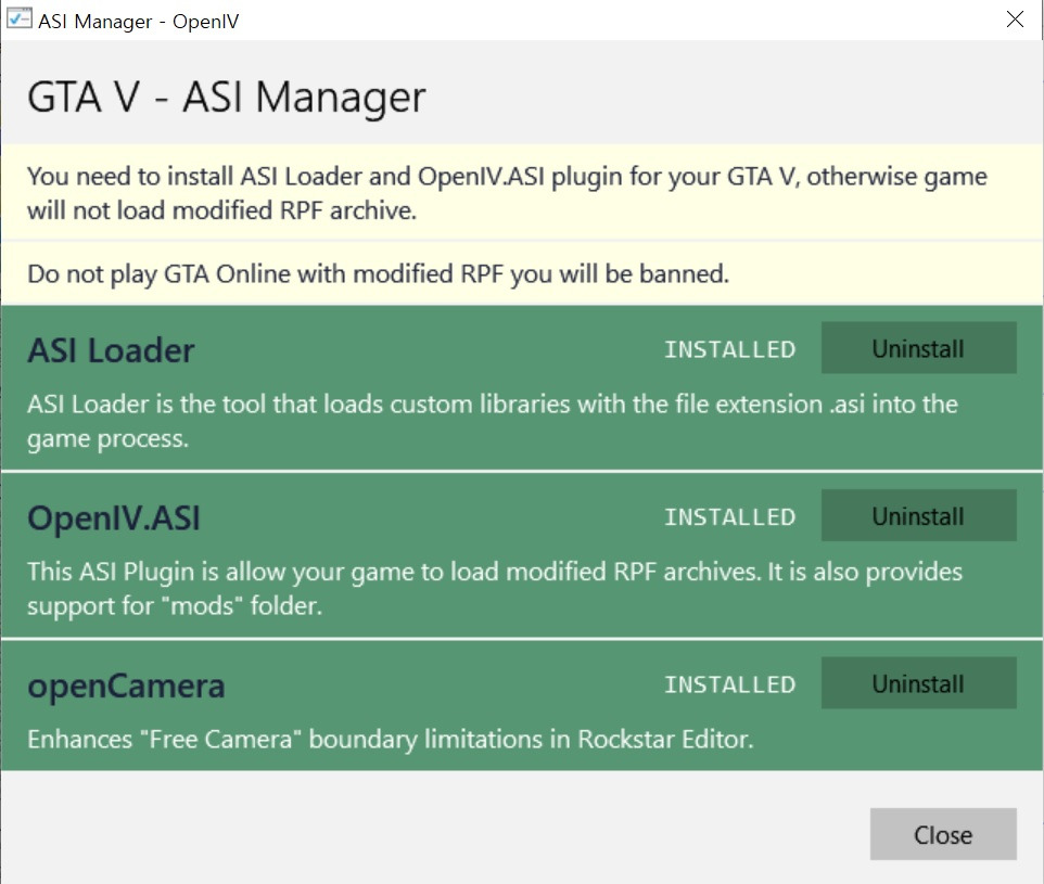OpenIV ASI Manager 위치와 필수 플러그인 설치 메뉴