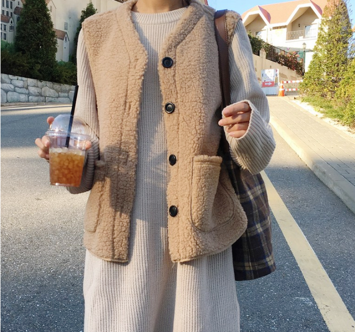 겨울여자조끼 미니로드 뽀글이 양털조끼 데일리패션