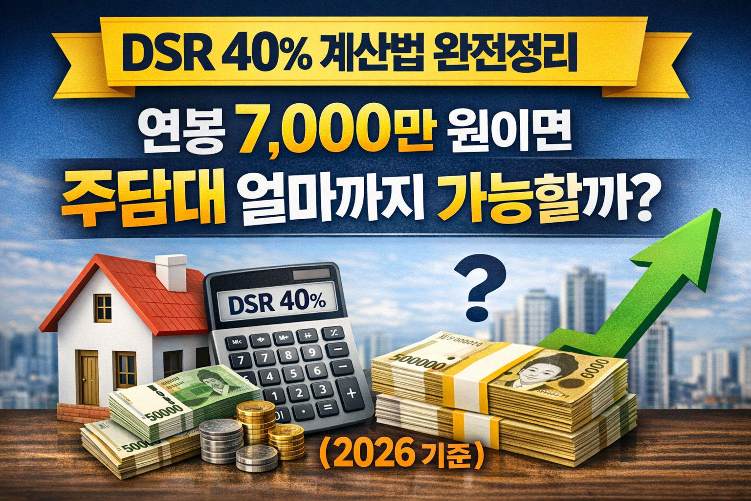 DSR 40% 기준 연봉 7000만원 주택담보대출 한도를 설명하는 대표 썸네일 이미지