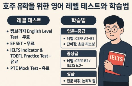 호주 유학 준비를 위한 영어 레벨 테스트와 학습법 사진