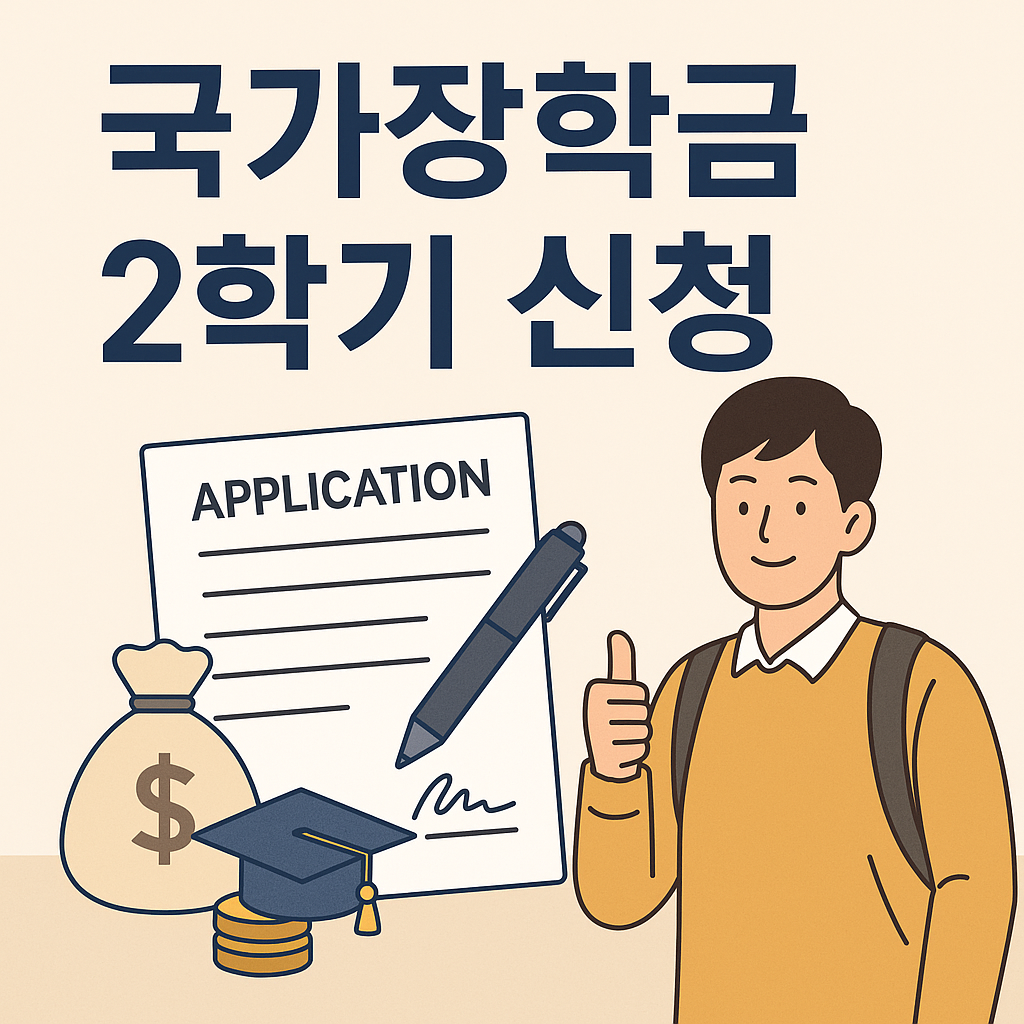 2025년 2학기 국가장학금 신청 절차와 서류 제출 준비하는 대학생 일러스트