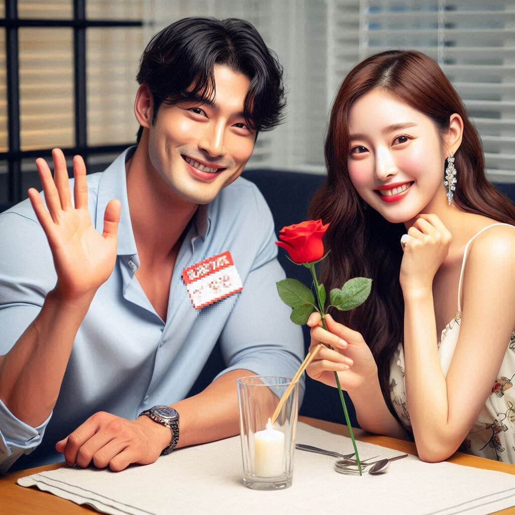 직장인 소개팅 어플에서 만난 남녀가 행복한 시간을 보내는 사진.