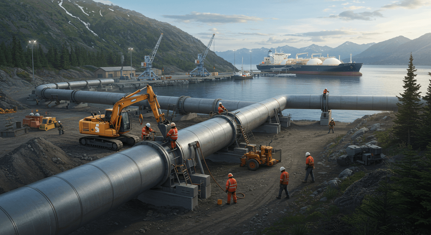 알래스카 LNG 배관을 항구까지 설치하는 모습