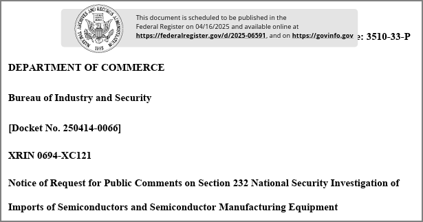 반도체 및 반도체 제조장비 수입에 대한 국가안보 조사 바로가기