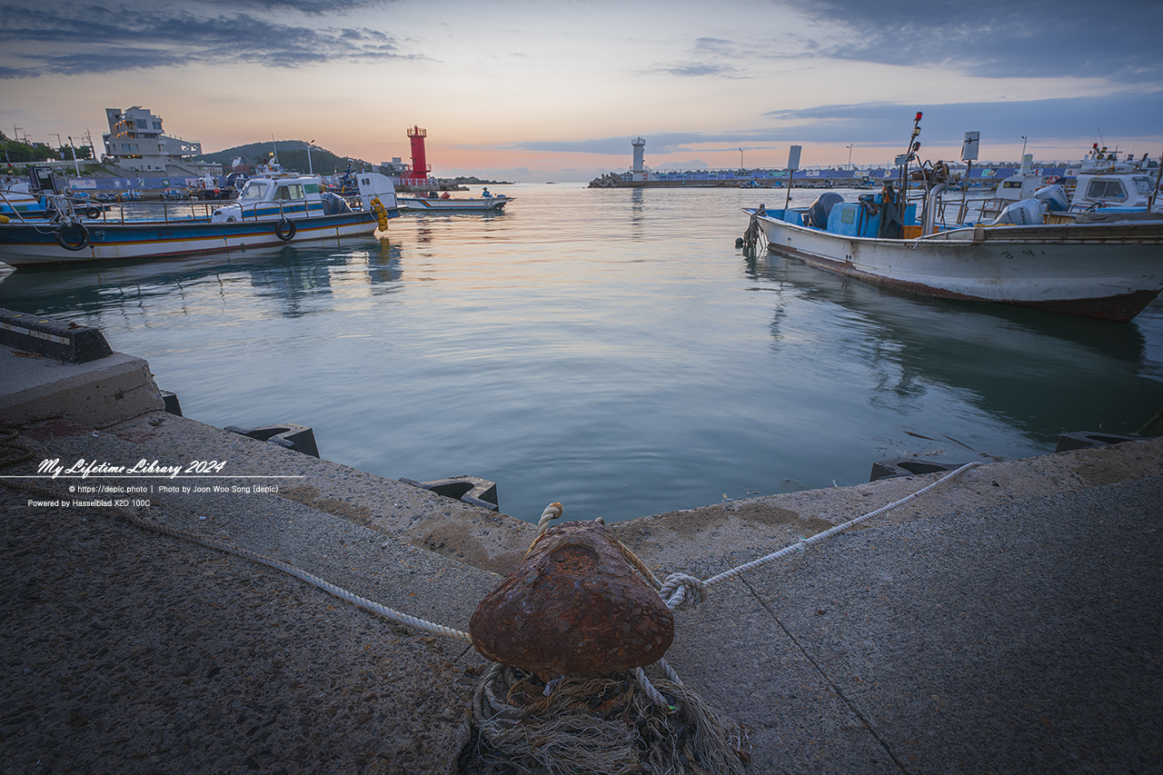 부산 송정 일출 배 부두 포구
