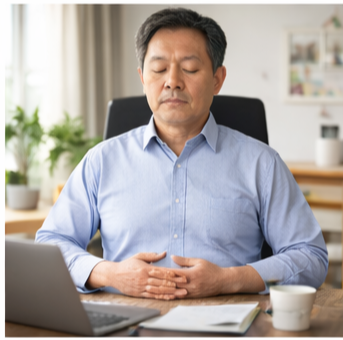 횡경막 호흡을 하는 시니어