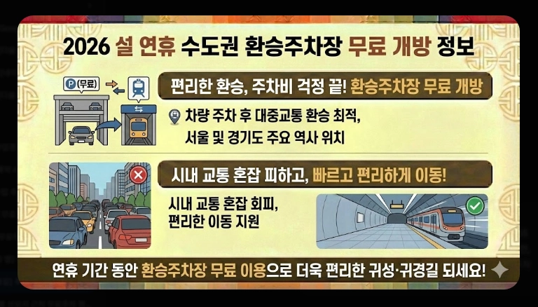 [귀성길] 주요 거점 무료주차장(2026년, 설 연휴, 서울시)(+ 환승주차장)