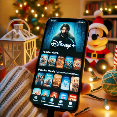 디즈니+ 앱이 표시된 스마트폰 화면으로 설 연휴 동안 추천되는 영화와 애니메이션 목록.