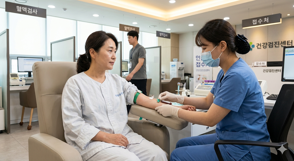 건강검진시 혈액채취하는 모습