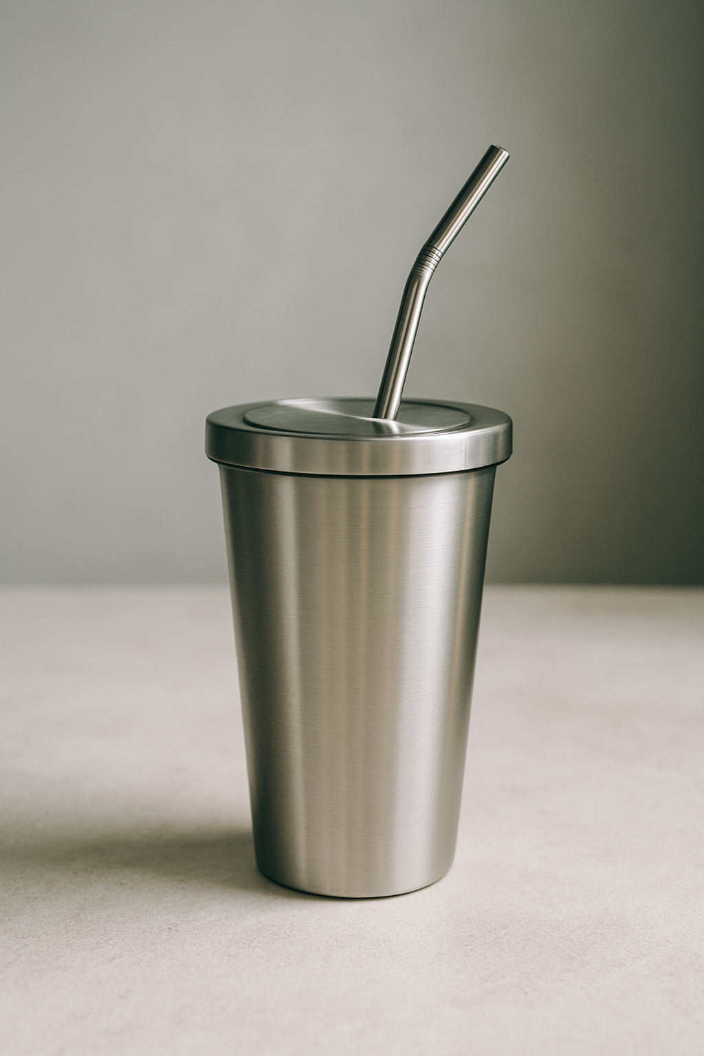 스테인리스 텀블러에 스테인리스 빨대가 꽂힌 이미지