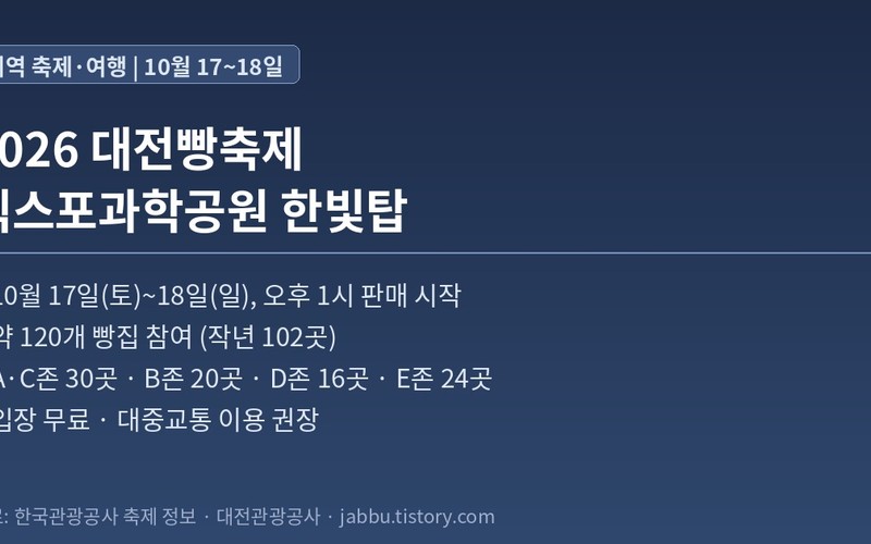 2026 대전빵축제 10월 17일 개막 총정리: 엑스포 한빛탑 120개