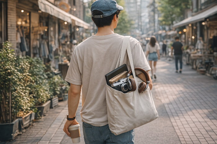중고 물품을 들고 이동하는 소비자